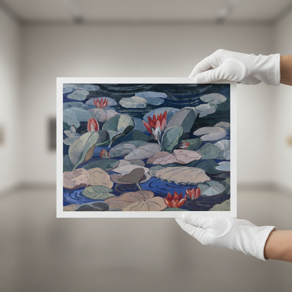 unframed print held at the corner by a gallery curator’s gloved hands, close-up texture shot, refined luxury presentation
