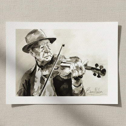 Vintage style illustration of an Irish traditional fiddler art print