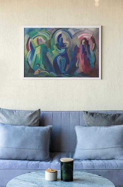 The Virgin of Éire print in living room setting – Irish modernist wall art decor Ireland