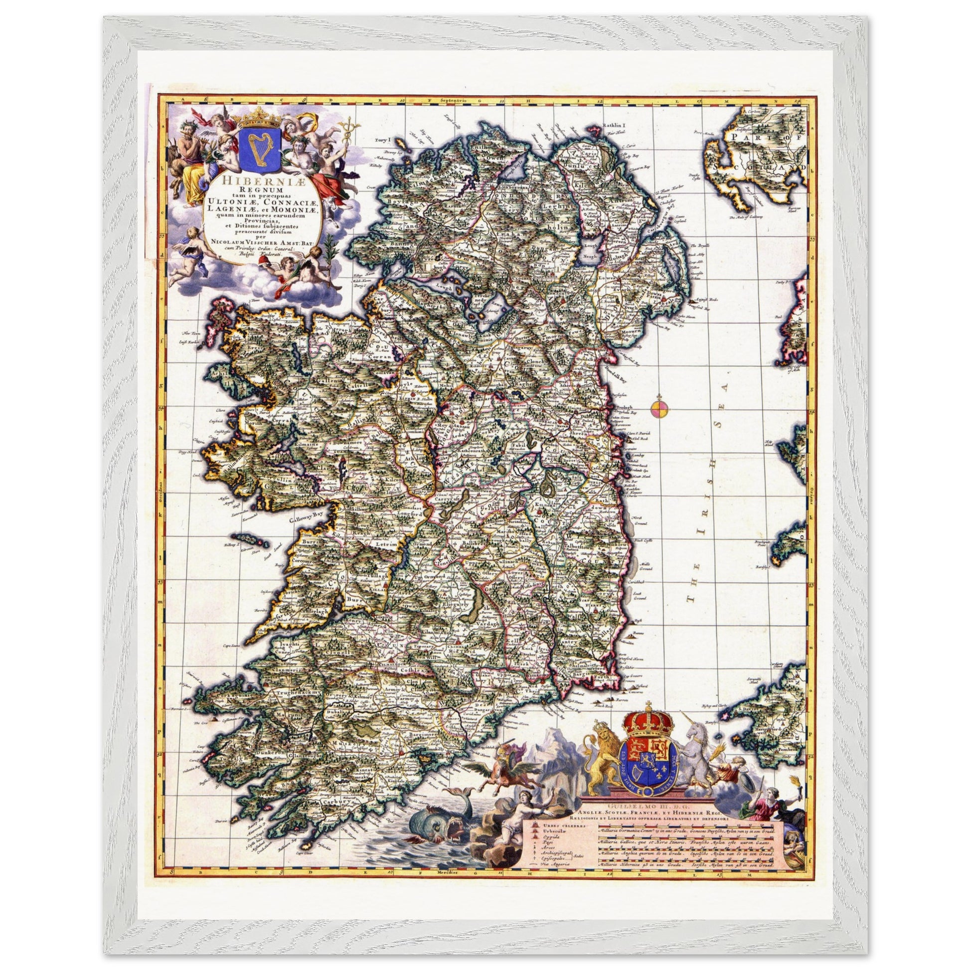 Visscher 1689 Map of Ireland Art Print | Historic Irish Cartography – room setting display | Buy Irish Art