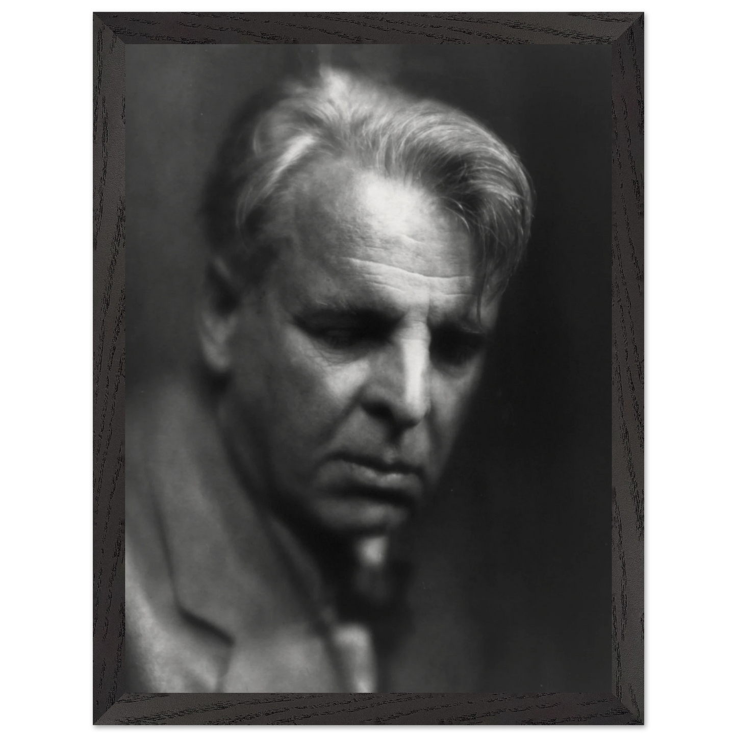 Close-up of premium oak frame featuring William Butler Yeats vintage photographic print