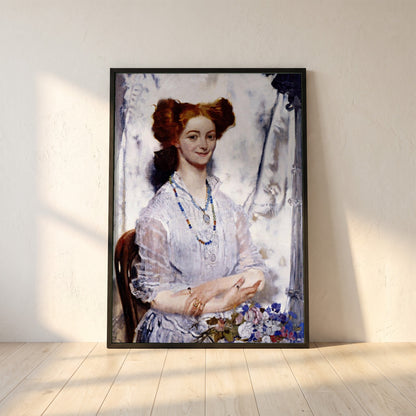 Young Ireland framed print in a black frame leaning against a white plaster wall on oak floorboards in morning light