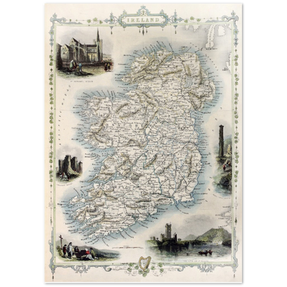 Alte Karte von Irland, Vintage Antik Reproduktion gerahmt Druck