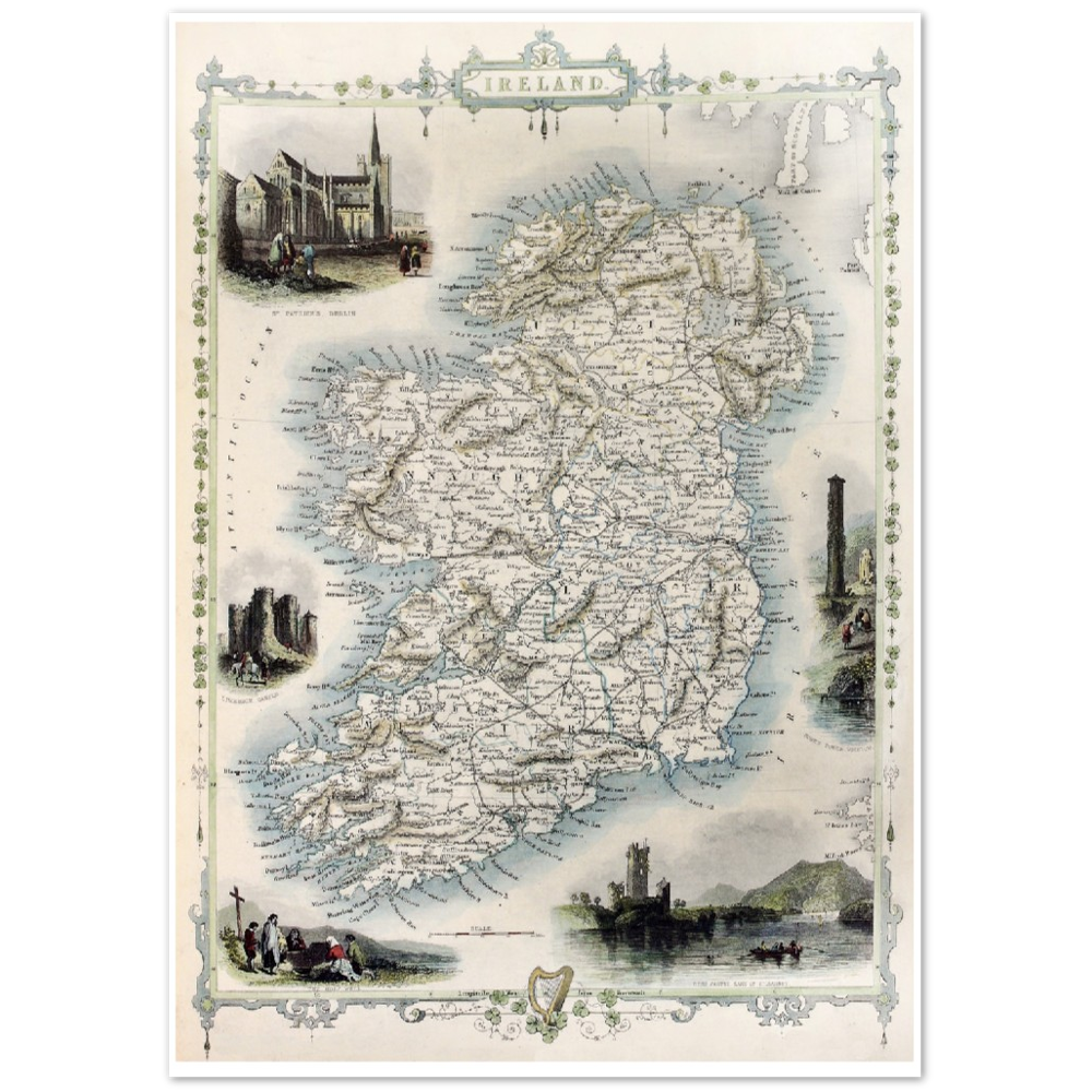 Old Map of Ireland, Vintage Antique Reproduction Framed Print