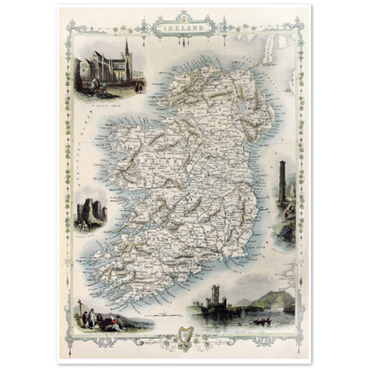 Alte Karte von Irland, Vintage Antik Reproduktion gerahmt Druck