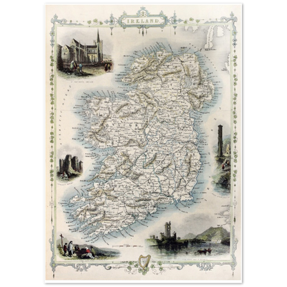 Alte Karte von Irland, Vintage Antik Reproduktion gerahmt Druck