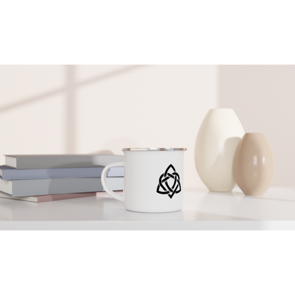 Schwarz-weiße Emaille-Tasse mit keltischem Design, 340 ml 